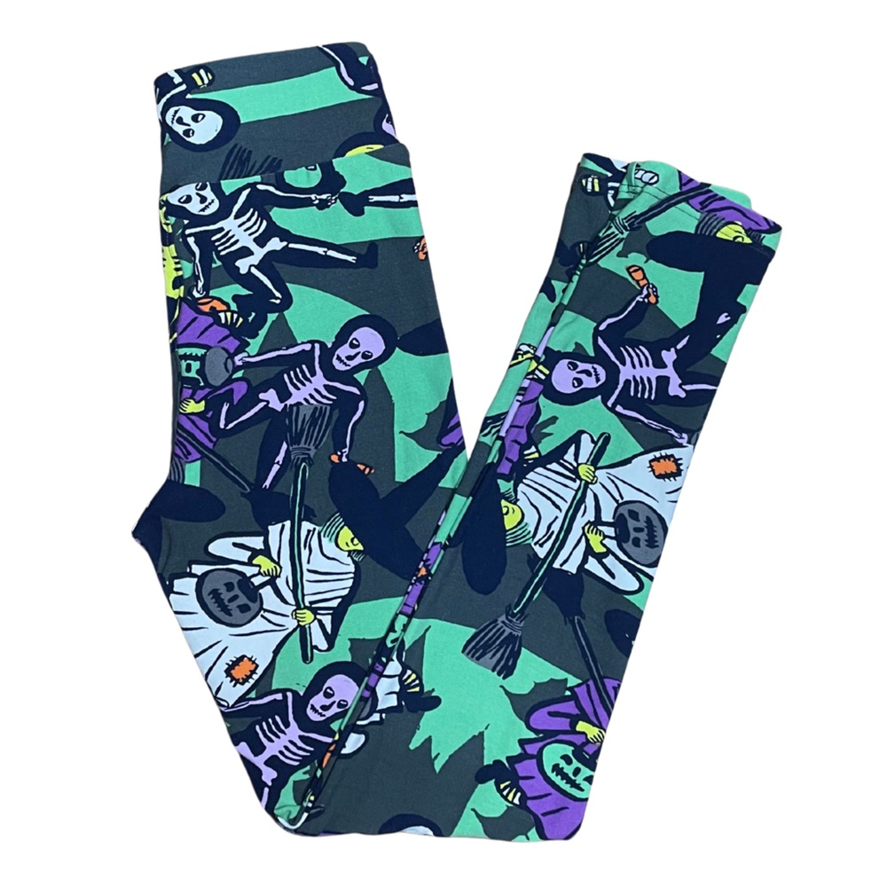 LuLaRoe Tween NWOT Halloween Leggings Skeleton and Floral Design